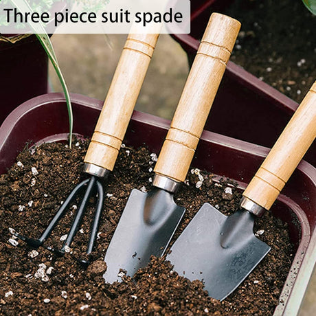 Garden tool set, 3-piece garden tool set, garden trowel, small, wooden handle, hand trowels, small garden set for bonsai, tool, plant pot, flowers
