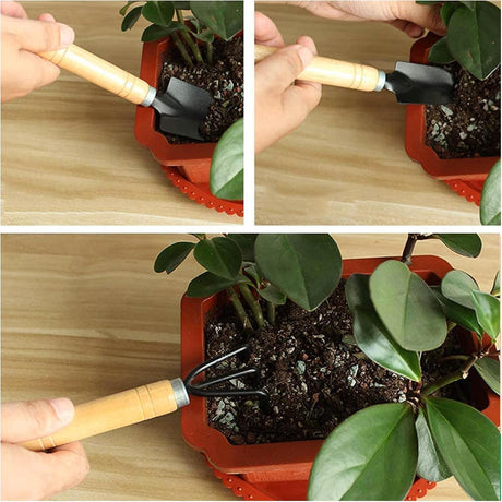 Garden tool set, 3-piece garden tool set, garden trowel, small, wooden handle, hand trowels, small garden set for bonsai, tool, plant pot, flowers