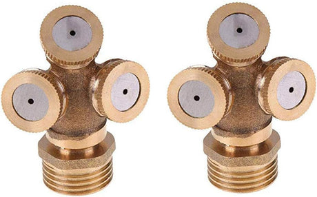 2 PCS 3 Hole Brass Atomizing Nozzle Mist Water, Brass Garden Spray Sprinkler for Gardening and Agriculture