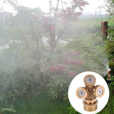 2 PCS 3 Hole Brass Atomizing Nozzle Mist Water, Brass Garden Spray Sprinkler for Gardening and Agriculture