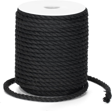 Petluno Macramé Cord 6 mm, 30 m Black Cotton Rope Thick for Crafting, Wall Hangings, Plant Hangers, Knitting, Gardening, Decoration Black 6mm 30m