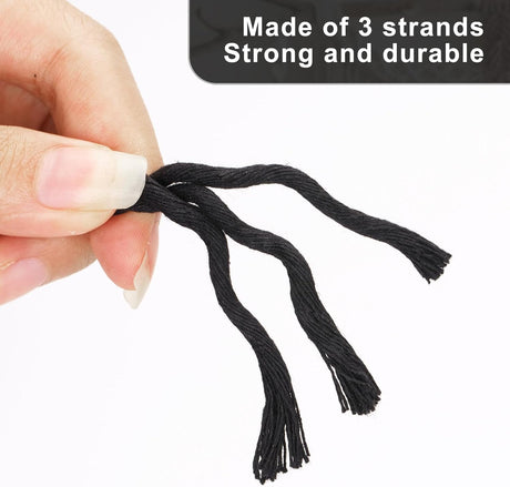 Petluno Macramé Cord 6 mm, 30 m Black Cotton Rope Thick for Crafting, Wall Hangings, Plant Hangers, Knitting, Gardening, Decoration Black 6mm 30m