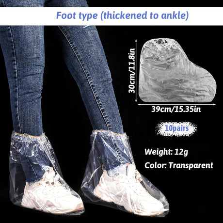 10 pairs of waterproof rain shoe covers with elastic bands, disposable shoe covers for men and women, transparent waterproof anti-slip shoe covers for outdoor camping