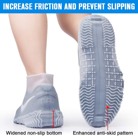 Silicone overshoes, waterproof shoe covers, reusable anti-slip suitable for rain, snow, rough beaches and narrow paths transparent L (39--42)
