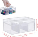Petluno Clear Stackable Storage Box with Divider Tray, Plastic 3-Compartment Multi-functional Container for Nail Polish, Toys, Crafts, Stationery, Sewing, Fishing Gear Transparent Small