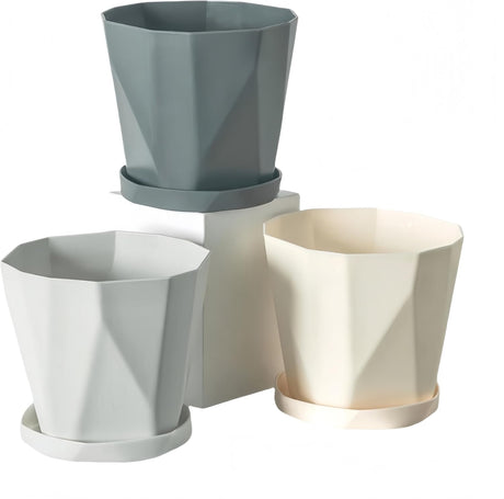 Flower pot, set of 3 flower pots, diameter 13 cm, with plastic saucer, round plant pot, weather-resistant, large flower pots A