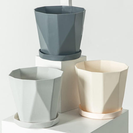 Flower pot, set of 3 flower pots, diameter 13 cm, with plastic saucer, round plant pot, weather-resistant, large flower pots A