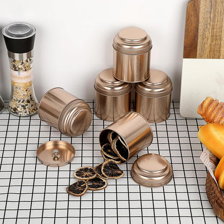 Petluno Set of 6 Loose Leaf Tea Tins 227ml Metal Nut Storage Jars Airtight Containers Kitchen Spice Jars, Food Tin for Tea, Coffee, Biscuits, Sugar