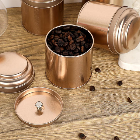 Petluno Set of 6 Loose Leaf Tea Tins 227ml Metal Nut Storage Jars Airtight Containers Kitchen Spice Jars, Food Tin for Tea, Coffee, Biscuits, Sugar