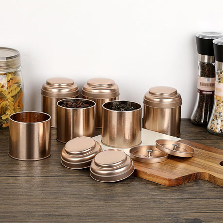 Petluno Set of 6 Loose Leaf Tea Tins 227ml Metal Nut Storage Jars Airtight Containers Kitchen Spice Jars, Food Tin for Tea, Coffee, Biscuits, Sugar