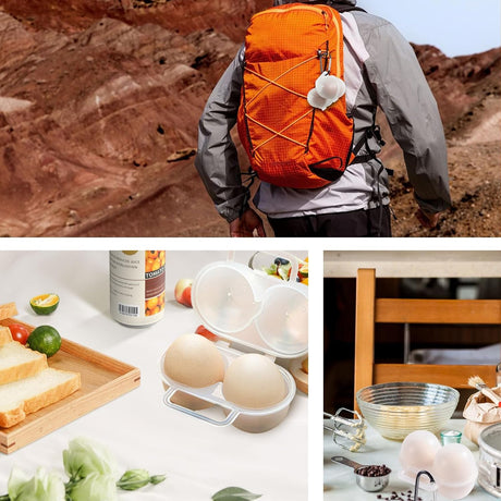 3 pieces egg holders for 2 eggs, egg box, portable egg case with carabiner, egg holder, plastic, transparent, refrigerator, kitchen, outdoor, picnic, camping