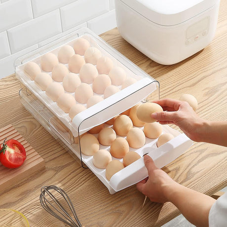 Petluno Egg Container for Fridge, 40 Grid/2 Tier Egg Holder, Fresh Egg Storage Box, Egg Tray and Egg Storage, Clear Plastic