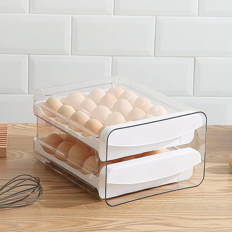Petluno Egg Container for Fridge, 40 Grid/2 Tier Egg Holder, Fresh Egg Storage Box, Egg Tray and Egg Storage, Clear Plastic