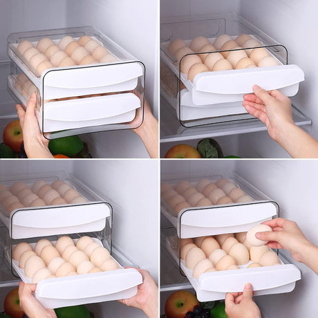 Petluno Egg Container for Fridge, 40 Grid/2 Tier Egg Holder, Fresh Egg Storage Box, Egg Tray and Egg Storage, Clear Plastic