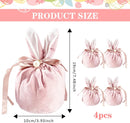 Easter bags with drawstring, 4 pieces of velvet Easter bags, ear-shaped Easter bags, for filling, for candy, cookies, snacks pink