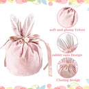Easter bags with drawstring, 4 pieces of velvet Easter bags, ear-shaped Easter bags, for filling, for candy, cookies, snacks pink