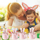 Easter bags with drawstring, 4 pieces of velvet Easter bags, ear-shaped Easter bags, for filling, for candy, cookies, snacks pink