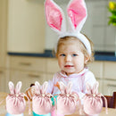 Easter bags with drawstring, 4 pieces of velvet Easter bags, ear-shaped Easter bags, for filling, for candy, cookies, snacks pink