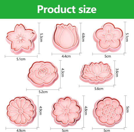 Set of 8 cookie cutters for kids, 3D cookie cutter, flower shape, cookie shape, DIY, baking cakes, tool, fondant, cake, baking