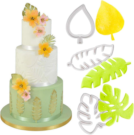 Set of 4 cutters, cookie cutters, leaf cutters, tropical leaves, plastic cake decoration for DIY cookies, fondant, cupcakes, cake