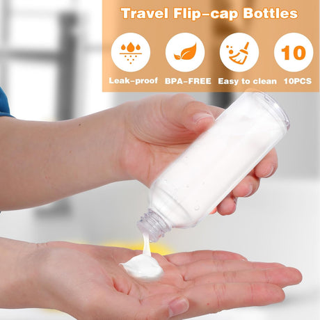 5 pieces travel bottles, 100 ml, empty travel bottle, dispenser, plastic bottle, refillable lotion container, travel size, container for shampoo, lotion, conditioner, creams, cosmetics