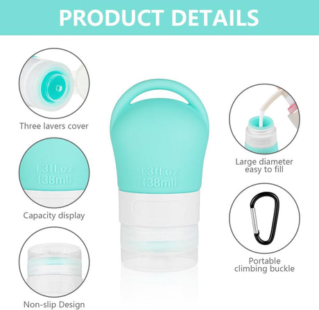 Petluno Travel Bottles, set of 4, 38 ml, refillable, toiletries, travel set, travel size, leak-proof silicone travel containers #5 4pk
