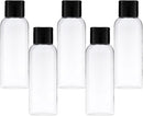 5-piece travel bottle set with flip-cap, 60 ml refillable plastic bottles, empty dispenser for shampoo, travel size, lotion, essential oils, makeup remover, transparent and leak-proof
