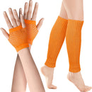 Petluno Elastic Neon Leg Warmers and Fingerless Gloves, 80s Set, Costume Accessory (Orange), Orange, One Size
