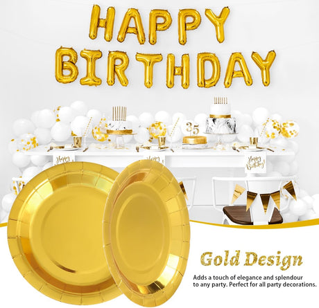 Party plates, dessert plates, 50 pieces, gold foil, plate set, 18 cm, party tableware, set, gold paper plates, birthday, party, tableware