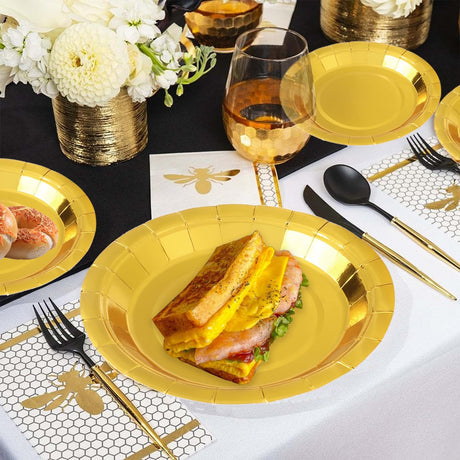 Party plates, dessert plates, 50 pieces, gold foil, plate set, 18 cm, party tableware, set, gold paper plates, birthday, party, tableware