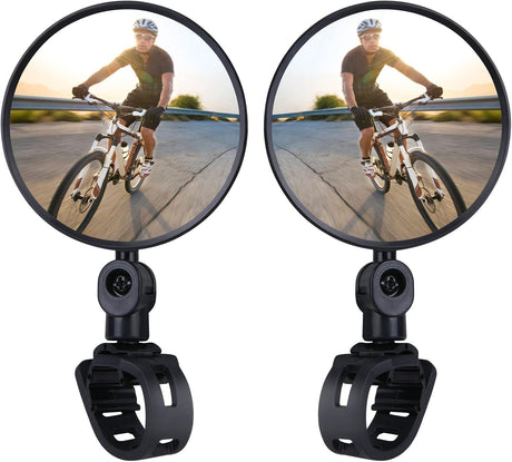 Petluno Bike Mirrors, 2 large angle mirrors 360° rotatable, adjustable, HD-nylon resin bike mirrors, for handlebars 15 to 35 mm, bike accessories for all round bikes