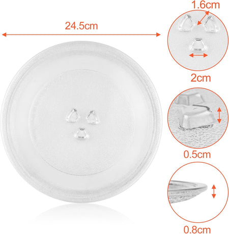 Magnetron plate, glass, 24.5 cm, microwave plate, turntable, glass plate, microwave accessories, replacement turntable with 3 attachments for standard round microwaves