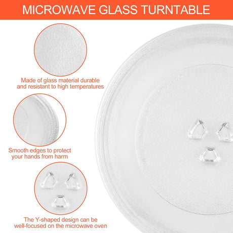 Magnetron plate, glass, 24.5 cm, microwave plate, turntable, glass plate, microwave accessories, replacement turntable with 3 attachments for standard round microwaves