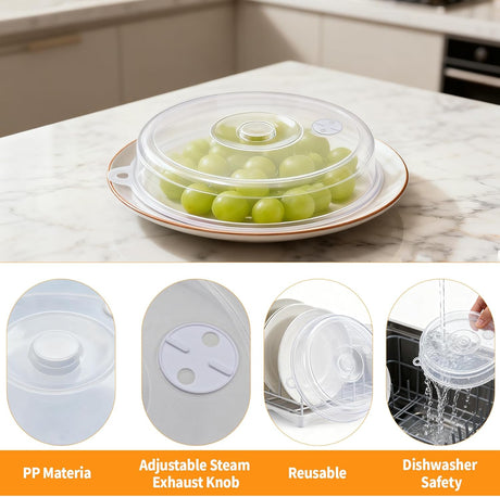 2 pieces of microwave covers, microwave cover for heating food, 23 cm and 17 cm, transparent, microwave lid with adjustable steam ventilation to prevent splatters