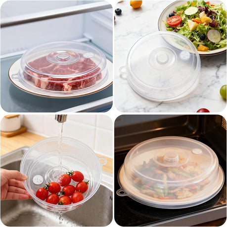 2 pieces of microwave covers, microwave cover for heating food, 23 cm and 17 cm, transparent, microwave lid with adjustable steam ventilation to prevent splatters