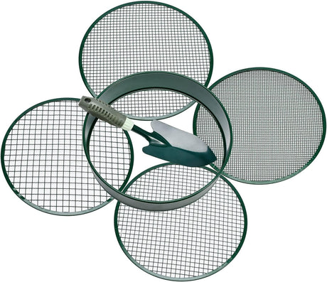 Garden sieve, soil sieve with interchangeable mesh sizes 3, 6, 9 and 12 mm, perfect garden tool for sifting soil, stones and compost.