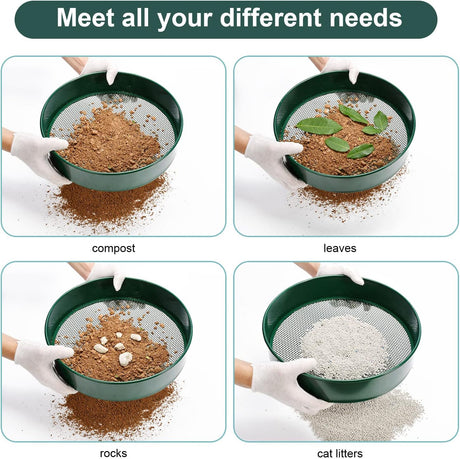 Garden sieve, soil sieve with interchangeable mesh sizes 3, 6, 9 and 12 mm, perfect garden tool for sifting soil, stones and compost.