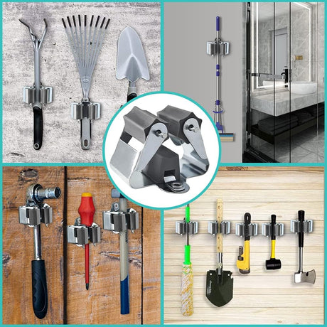 Petluno Broom Holder - Tool Holder Broom Wall Mount System Multi Wall Holder Mounting System Garden Tools Set Including Fixing Hardware (blue) grey 6
