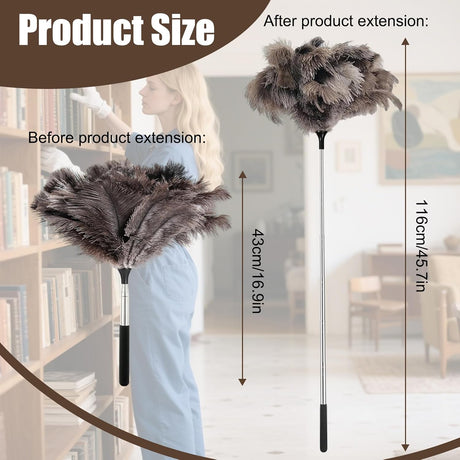 Feather duster, extendable, telescopic cleaning cloth, washable, ostrich feathers, cobweb duster with telescopic handle, cleaning supplies, home, car, office