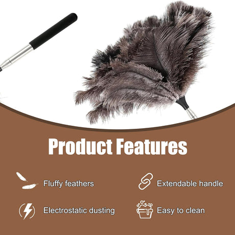 Feather duster, extendable, telescopic cleaning cloth, washable, ostrich feathers, cobweb duster with telescopic handle, cleaning supplies, home, car, office