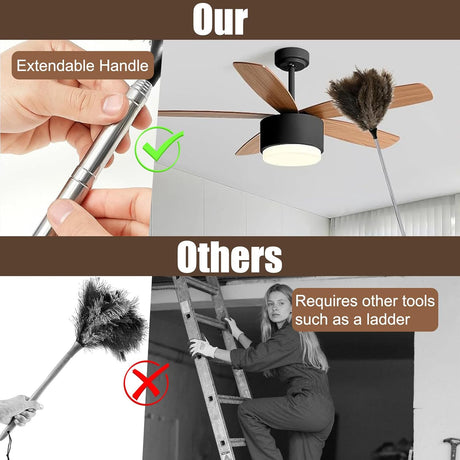 Feather duster, extendable, telescopic cleaning cloth, washable, ostrich feathers, cobweb duster with telescopic handle, cleaning supplies, home, car, office
