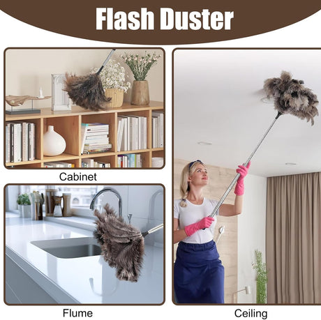 Feather duster, extendable, telescopic cleaning cloth, washable, ostrich feathers, cobweb duster with telescopic handle, cleaning supplies, home, car, office
