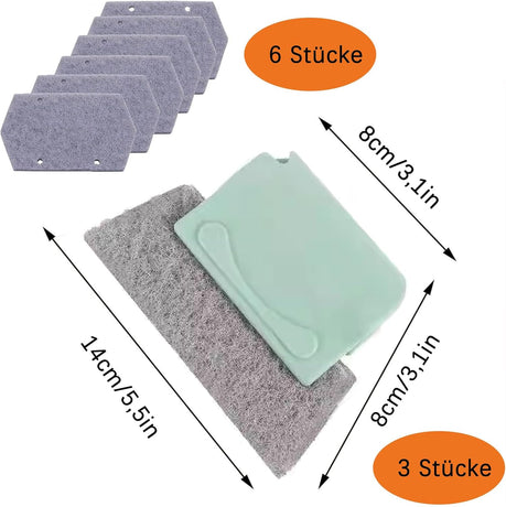 Cleaning brush with slot, 3 cleaning brushes and 6 replacement pads, kitchen cleaning set, for cleaning all corners windows doors, grey, green, cream-coloured