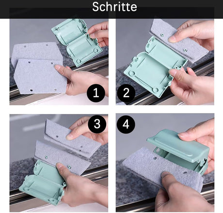 Cleaning brush with slot, 3 cleaning brushes and 6 replacement pads, kitchen cleaning set, for cleaning all corners windows doors, grey, green, cream-coloured