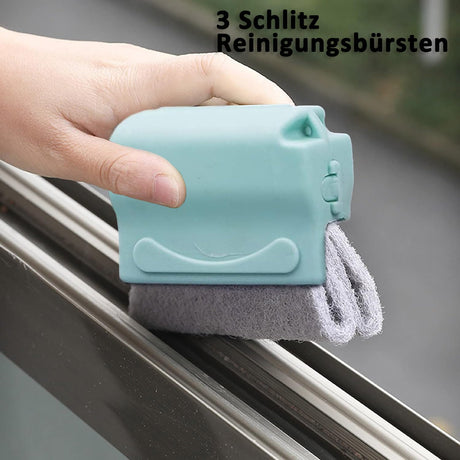 Cleaning brush with slot, 3 cleaning brushes and 6 replacement pads, kitchen cleaning set, for cleaning all corners windows doors, grey, green, cream-coloured
