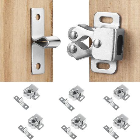Petluno 6 pack double roller cabinet lock, roller catch hardware for cupboard kitchen cabinet door locks, cabinet door locks and latches with screws, silver