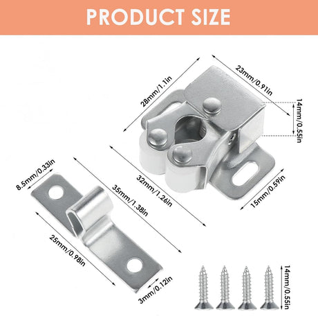 Petluno 6 pack double roller cabinet lock, roller catch hardware for cupboard kitchen cabinet door locks, cabinet door locks and latches with screws, silver
