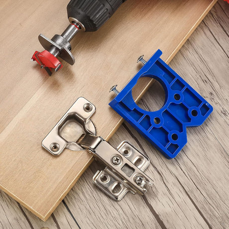 35 mm hinge drill set with hinge hole and hinge template, drill guide, power drill accessory, for concealed hinges, cabinet hinges, mounting plates, woodworking