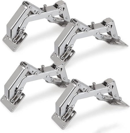Spring-loaded hinge, 170 degrees, for kitchen cabinets, door hinges, large angle door hinges, angle stop, self-closing hinge, 4 pieces, improved version with buffer damping