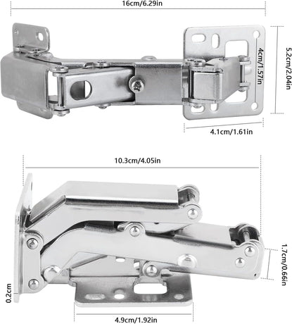 Spring-loaded hinge, 170 degrees, for kitchen cabinets, door hinges, large angle door hinges, angle stop, self-closing hinge, 4 pieces, improved version with buffer damping